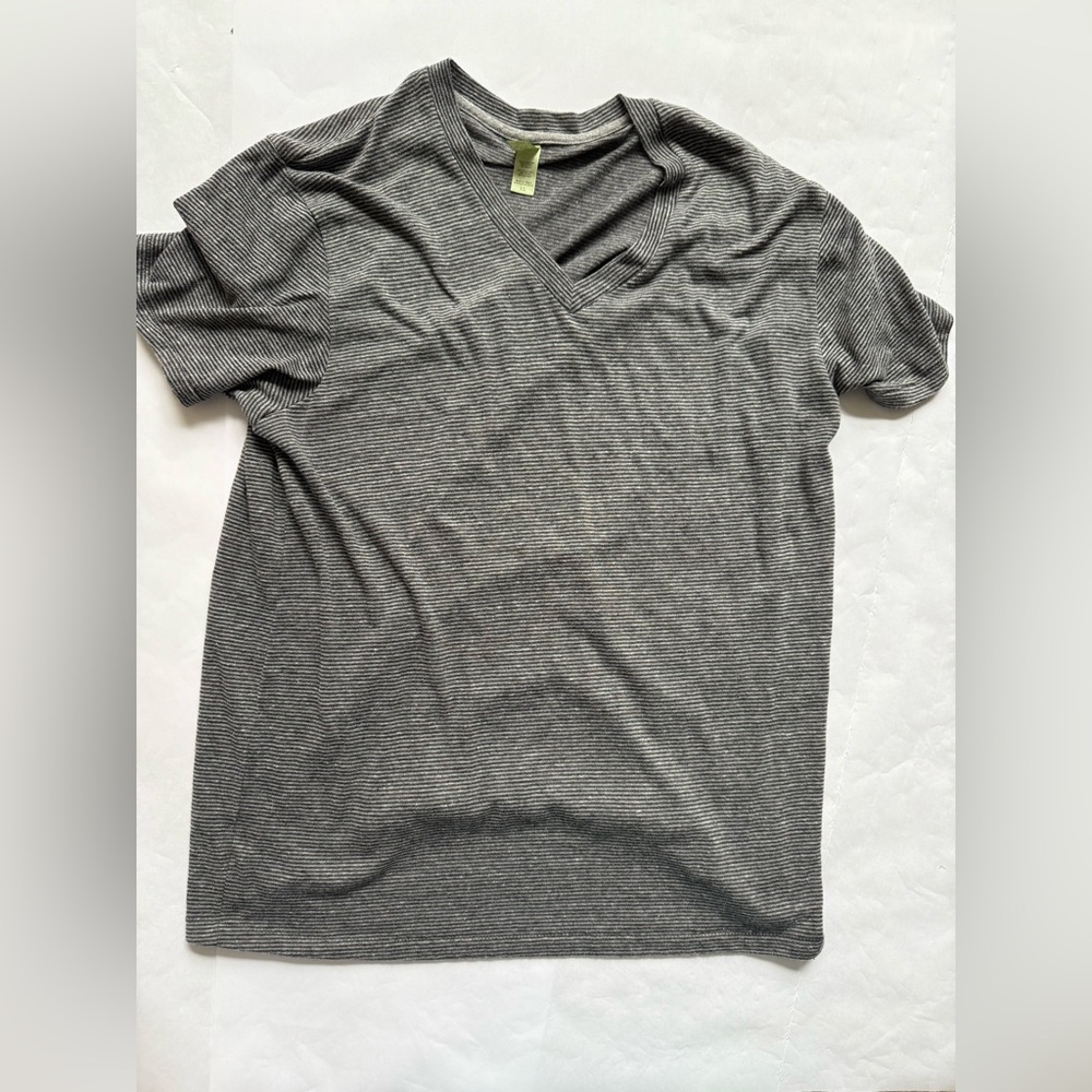Alternative Earth Apparel gray black striped v neck T Shirt Like New XL
